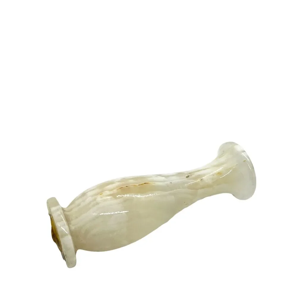 Onyx Mine Bud Vase Vintage Cream Tan Decorative Free Standing Retro Carved 5" - Picture 6 of 16